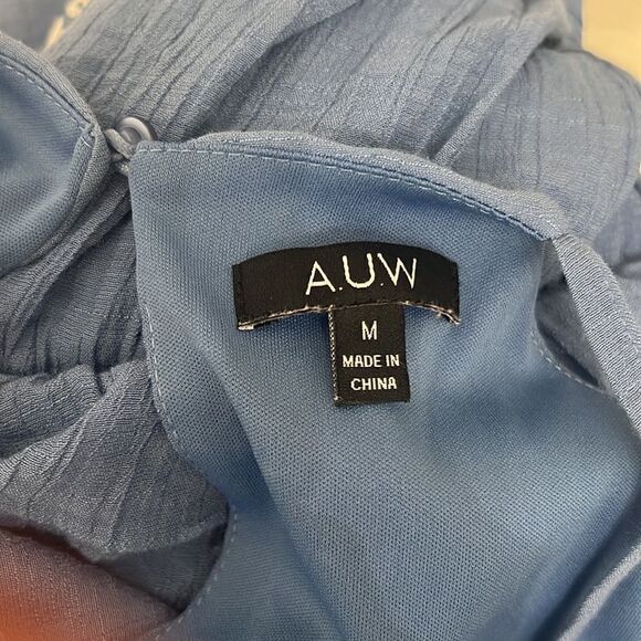 AUW Dress Sz Medium Blue Spaghetti Straps Sleeveless Crotchet Floral Summer Maxi - Picture 10 of 13